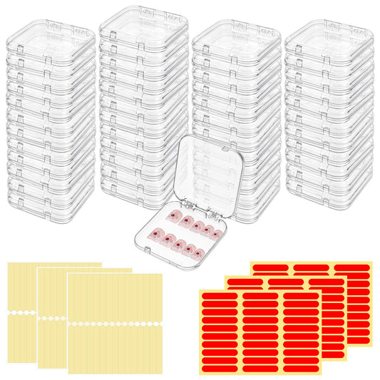 Meyeyaia 48 Sets Press On Nail Boxes, Clear Nail Packaging Case for Press Ons with 180 Pcs Adhesive Double Sided Tape, Acrylic Artificial Nail Display Container for Nails Salon