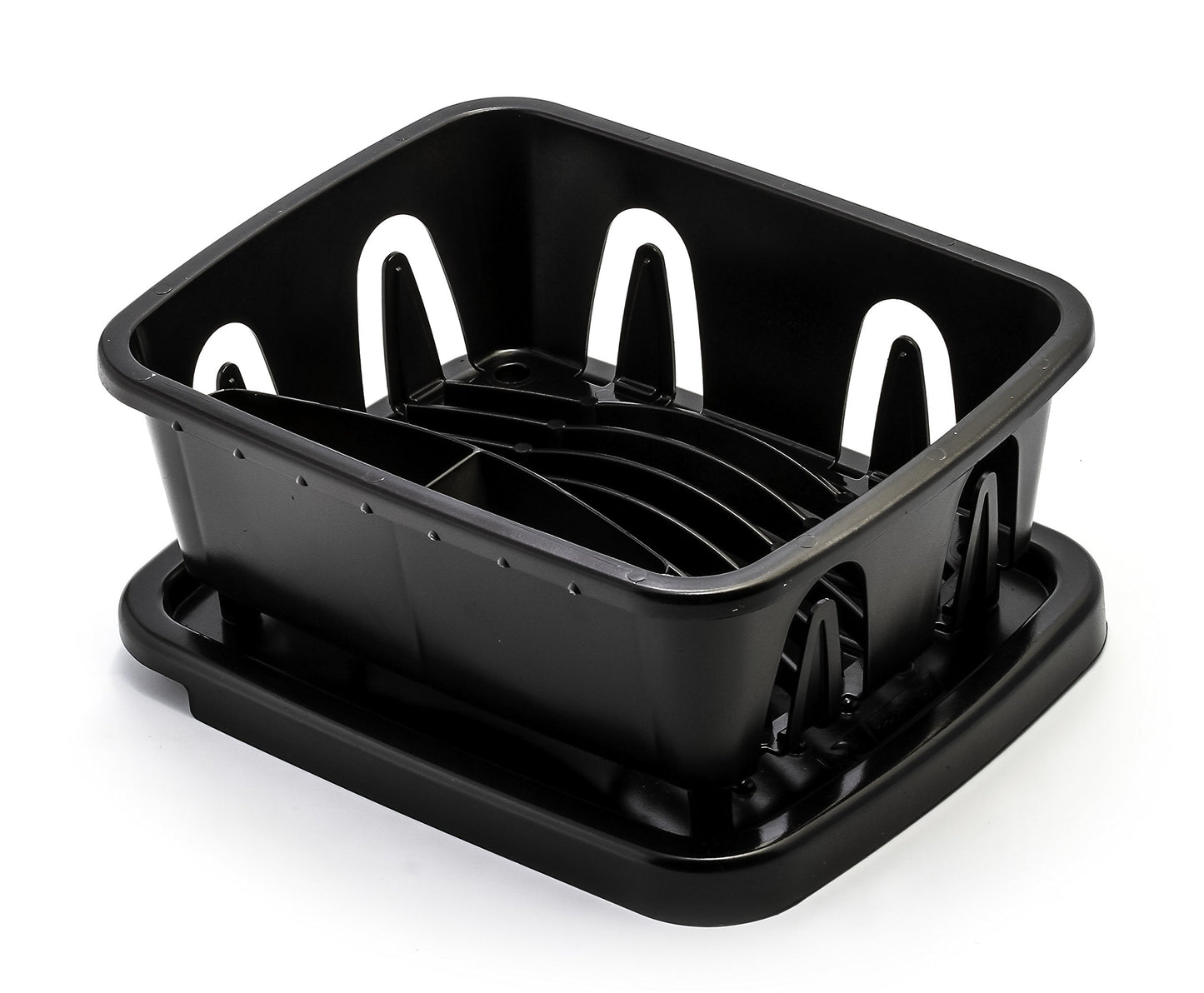 Camco RV Mini Dish Drainer & Tray - Features a Sloped Drain Tray Design, Heavy-Duty Construction - Ideal for Small Spaces, Apartments, Boats, and More -9.5"L x 11.7"W x 4.75"H - Black (43512)