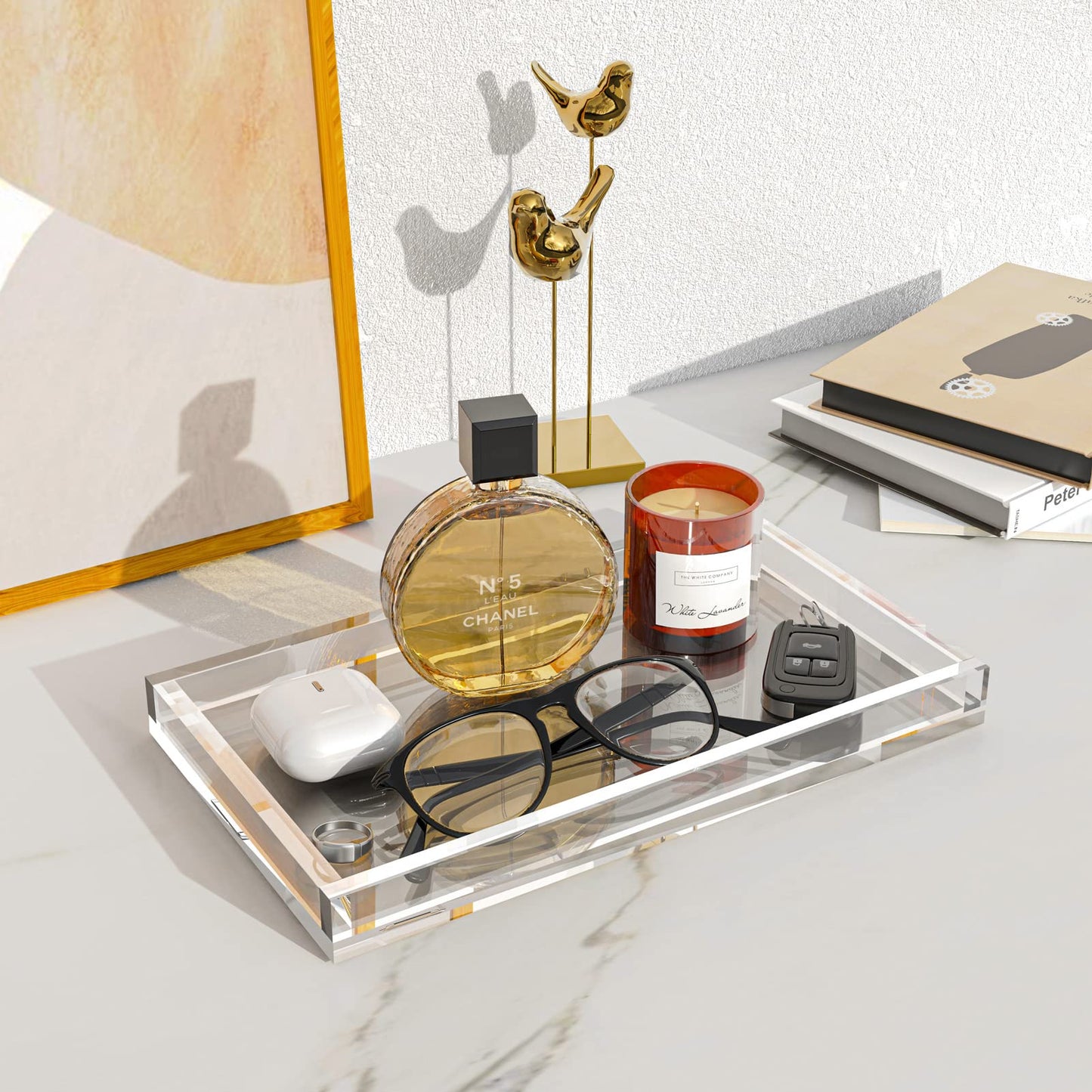 Cilinta Vanity Tray 8mm Thicken Clear Acrylic Organizer Tray 10.5 * 6" for Bathroom Sink Countertops, Dresser Tops, Toilet, Perfume, Soap, Rings, Earrings and Necklace Small Decorative Tray for Home