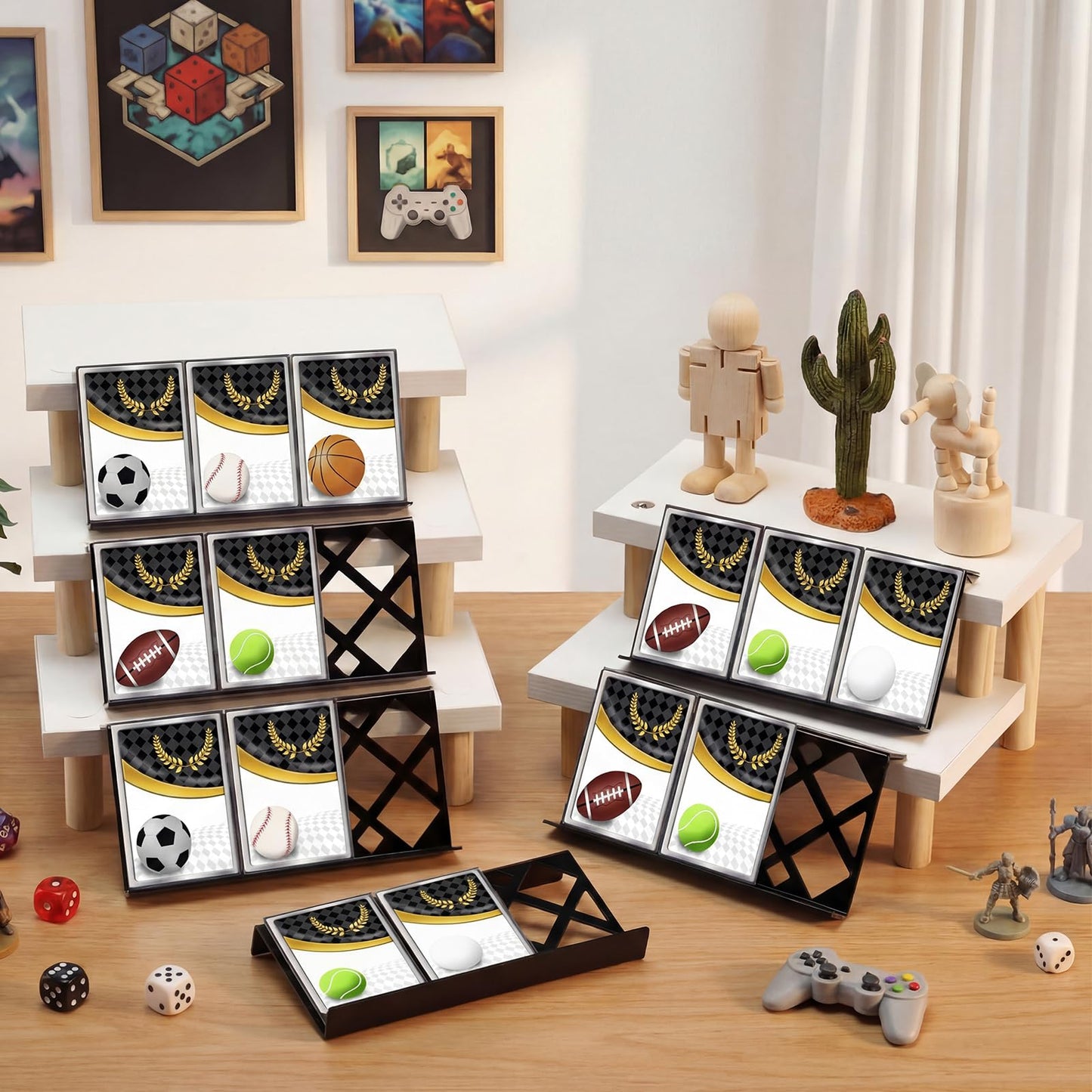 Yalikop 36 Pcs Trading Card Risers for Display Case Acrylic Modular Display Risers for Cardshow Vendor Sport Card Board Game (Hollow)