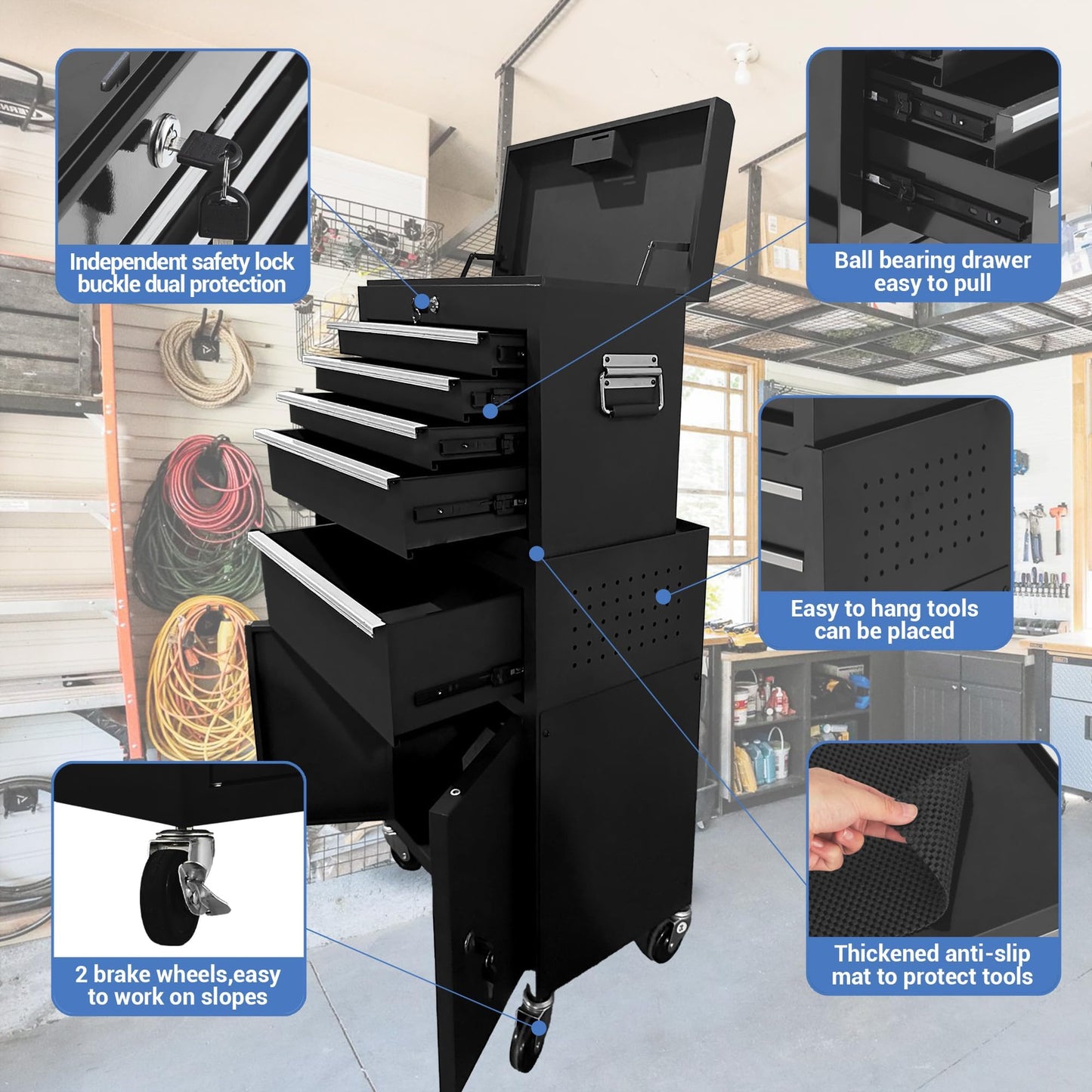 EliteEdge Professional Workstation Version 20" 5-Drawer Rolling Tool Chest - Lockable Storage Cabinet with Wheels for Workshop & Garage Organization