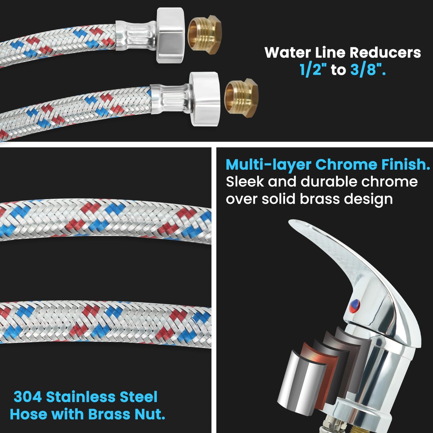 Professional Salon Shampoo Bowl Faucet for Home, Chrome Hose Replacement Set, Sprayer With Vacuum Breaker, Bath Accessories