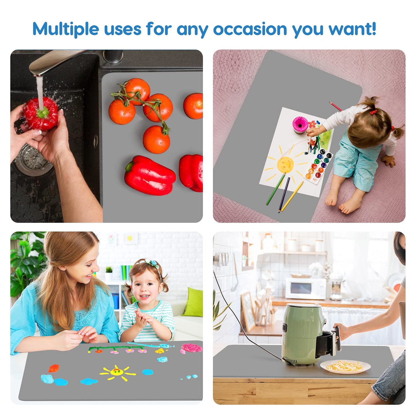 AECHY Extra Large Silicone Mat 35.3"x23.5"x0.08", Multipurpose Silicone Mat Thick Heat Resistant Mat Shipped Rolled Up Kitchen Counter Mat Waterproof Silicone Mats for Kitchen Counter Dark Gray