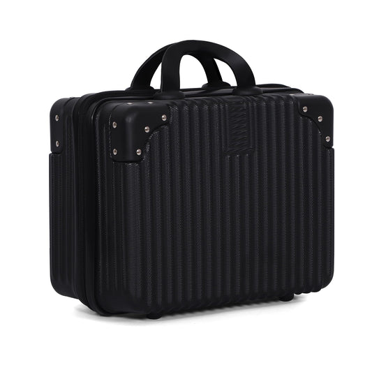 Feybaul Vanity Case, 14 Inch Hard Shell Makeup Travel Suitcase with Elastic Strap for Luggage Handle, Small Cosmetic Train Case & Toiletry Organizer Box for Women Girls (Black)