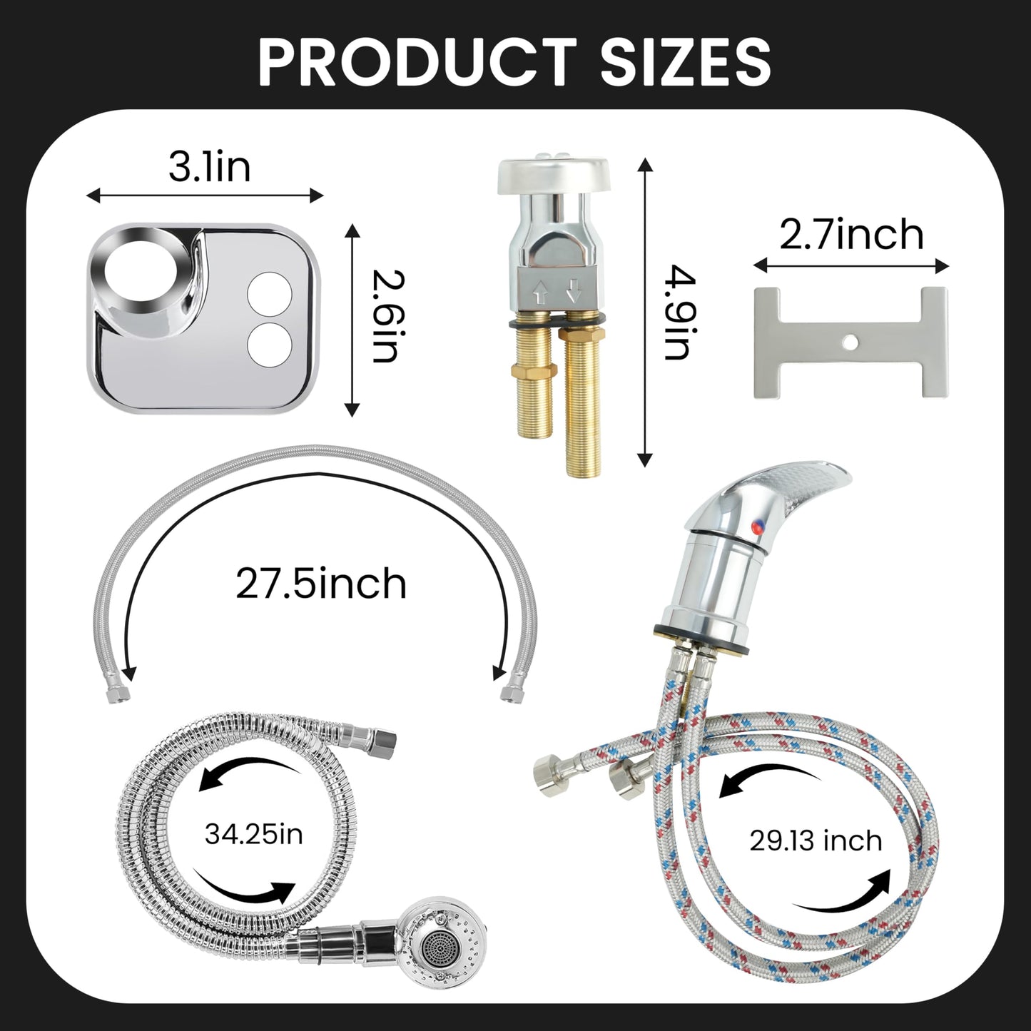 Professional Salon Shampoo Bowl Faucet for Home, Chrome Hose Replacement Set, Sprayer With Vacuum Breaker, Bath Accessories