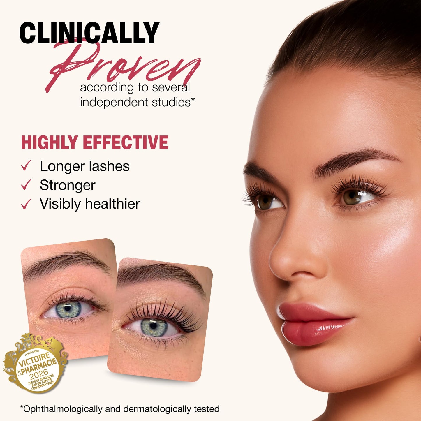 ROSEGOLD ROSELASH Advanced Eyelash Growth Serum Lash Serum Eyelash Enhancer for Fuller Longer Thicker Lashes - 95% Natural Made in France - Hormone Free Fragrance Free Vegan Cruelty Free