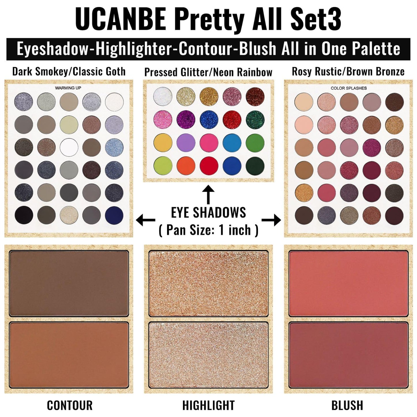 UCANBE Eyeshadow Palette with 15 Brushes Makeup Sets, Pigmented Eye Makeup Pallet Holiday Gift Set, Matte Smokey Rosy Neutral Glitter Eye Shadow Powder & Contour Highlight Blush All-in-One Make Up Kit
