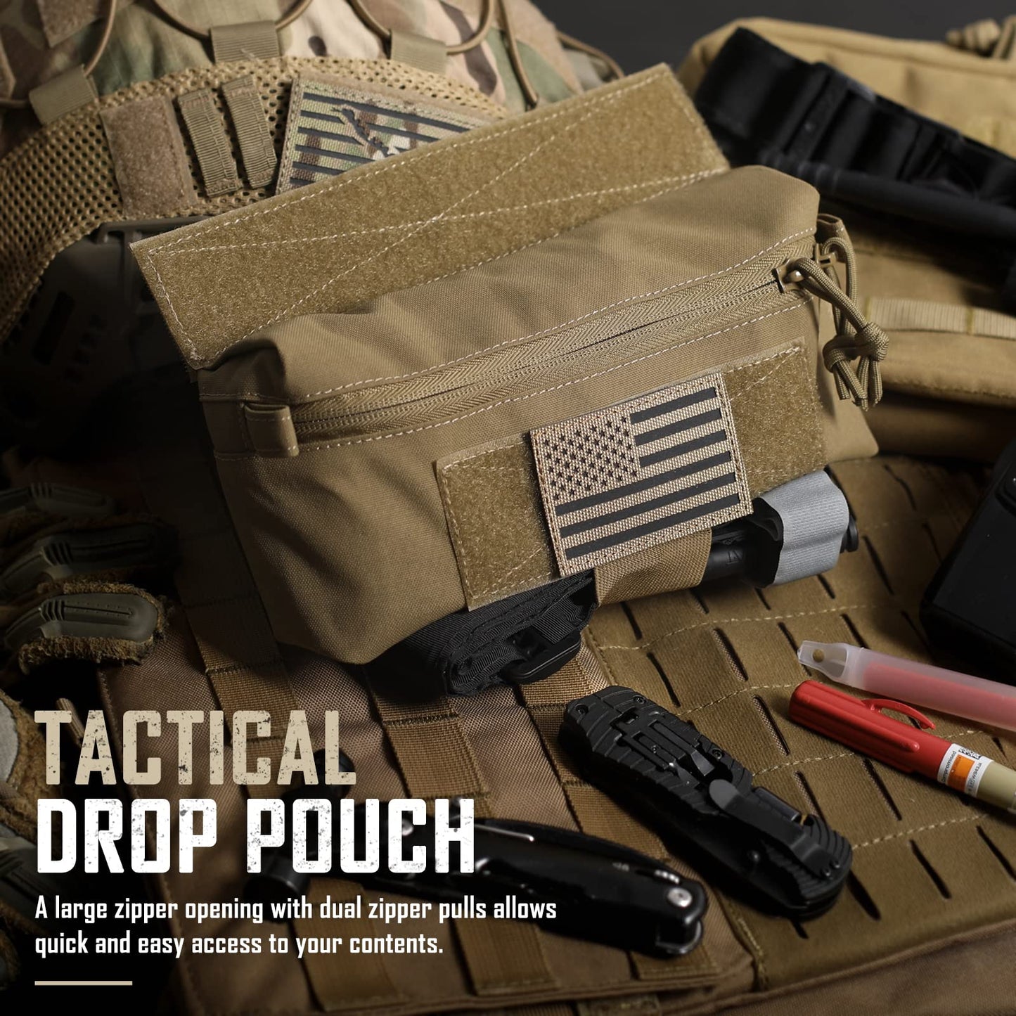 WYNEX Tactical Dump Drop Pouch, Dangler Pouch Utility Tool Pack Sub Abdominal Carrying Bag EDC Pocket Organizer Accessories for Plate Carrier Chest Rig Khaki