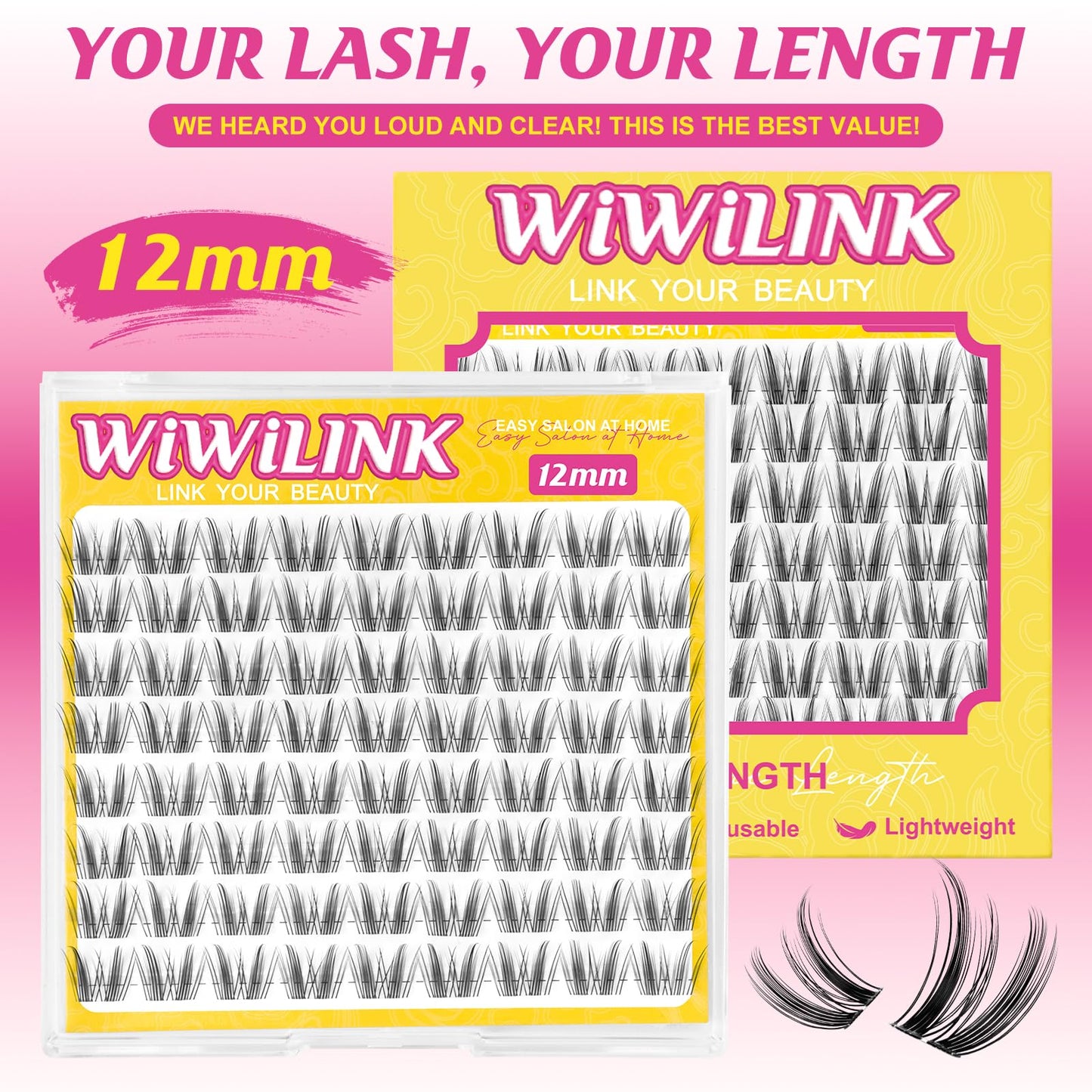 WiWiLINK Natural Lash Clusters, Freya 8mm DIY Wispy Cluster Eyelash Extensions, Thin Clear Band Individual Lashes D Curl Eyelash Clusters