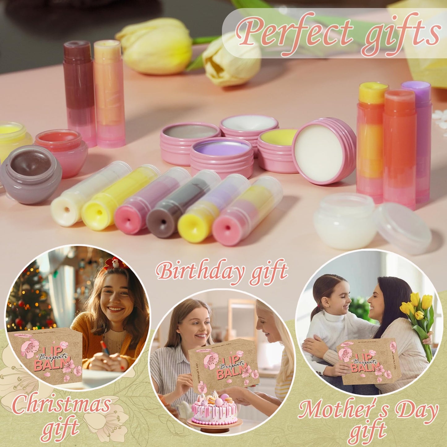 BRIPATI DIY Lip Balm Making Kit for Adults to Make Your Own Moisturizing Lip Balms Craft Kits with Natural Beeswax, Flavoring Oil, Empty Lip Balm Tubes Jars, Birthday Christmas Mother’s Day Gift