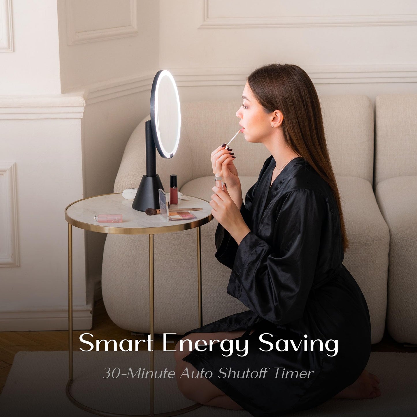 Ilios Lighting 9" Lighted Makeup Mirror with 5X Magnification – Rechargeable LED Vanity Mirror, Adjustable Lighting (3200K–6500K), 1000 Lux Brightness, Stepless Dimming (Black)