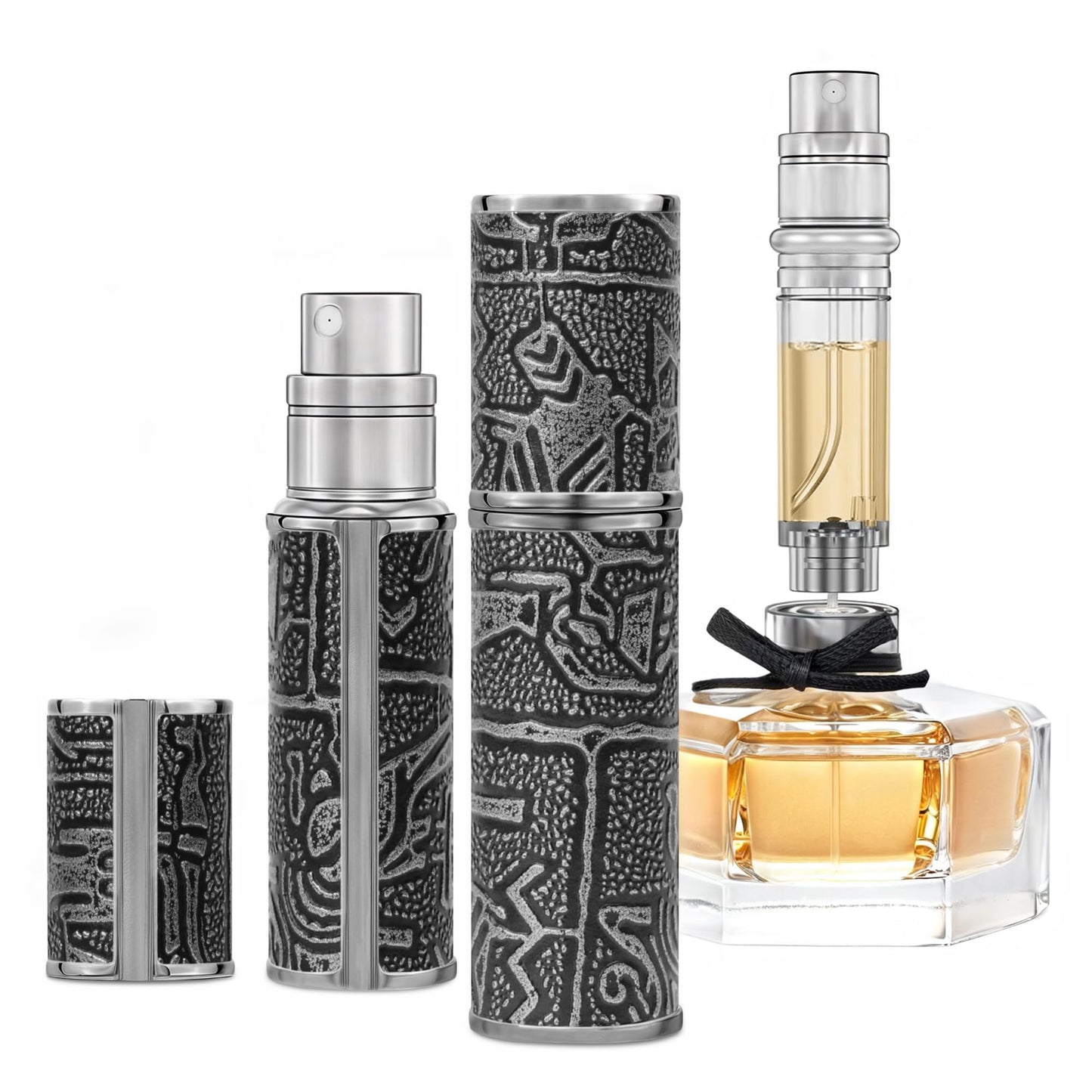 muilsae Perfume Spray Bottle 5ml, Ancient Print Leather Refillable Dispenser Bottom Fill Fragrance Scent Container, Portable and Leak-proof Suitable for Traveling & Outgoing, AG00AQ (Egypt Prink)