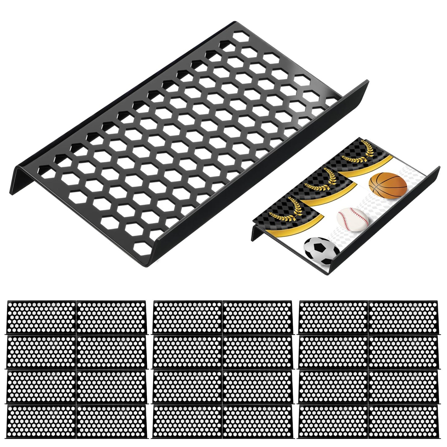 Yalikop 24 Pcs Trading Card Risers for Display Case Acrylic Modular Display Risers for Cardshow Vendor Sport Card Board Game (Honeycomb)