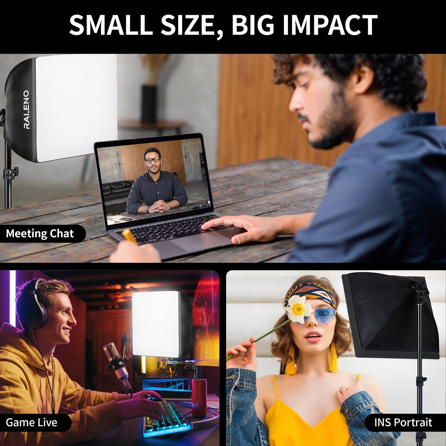 RALENO Softbox Photography Lighting Kit, 16'' x 16'' Softbox Lighting for TikTok with LED Bulb (50W | 5500K | 97 CRI | TLCI≥97), Continuous Light for Video Recording & Photography Shooting