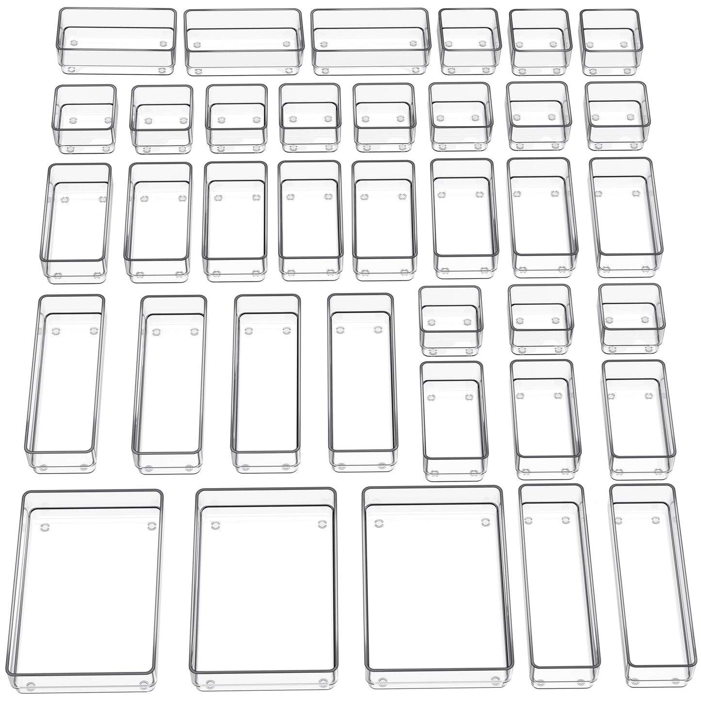 SMARTAKE 37-Piece Drawer Organizer with Non-Slip Silicone Pads, 4-Size Desk Drawer Organizer Trays Storage Tray for Makeup, Jewelries, Utensils in Bedroom Dresser, Office and Kitchen (Clear)