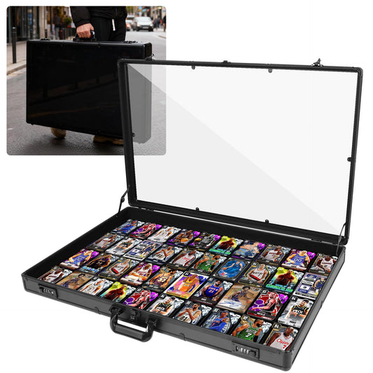 JIAYAN Trading Card Display Case: 34"x22" Aluminum Display Case with 2 Password Lock for Exhibitions - Portable Trade Show Display Table Top Showcase with Handle for Collectible Cards (Black)