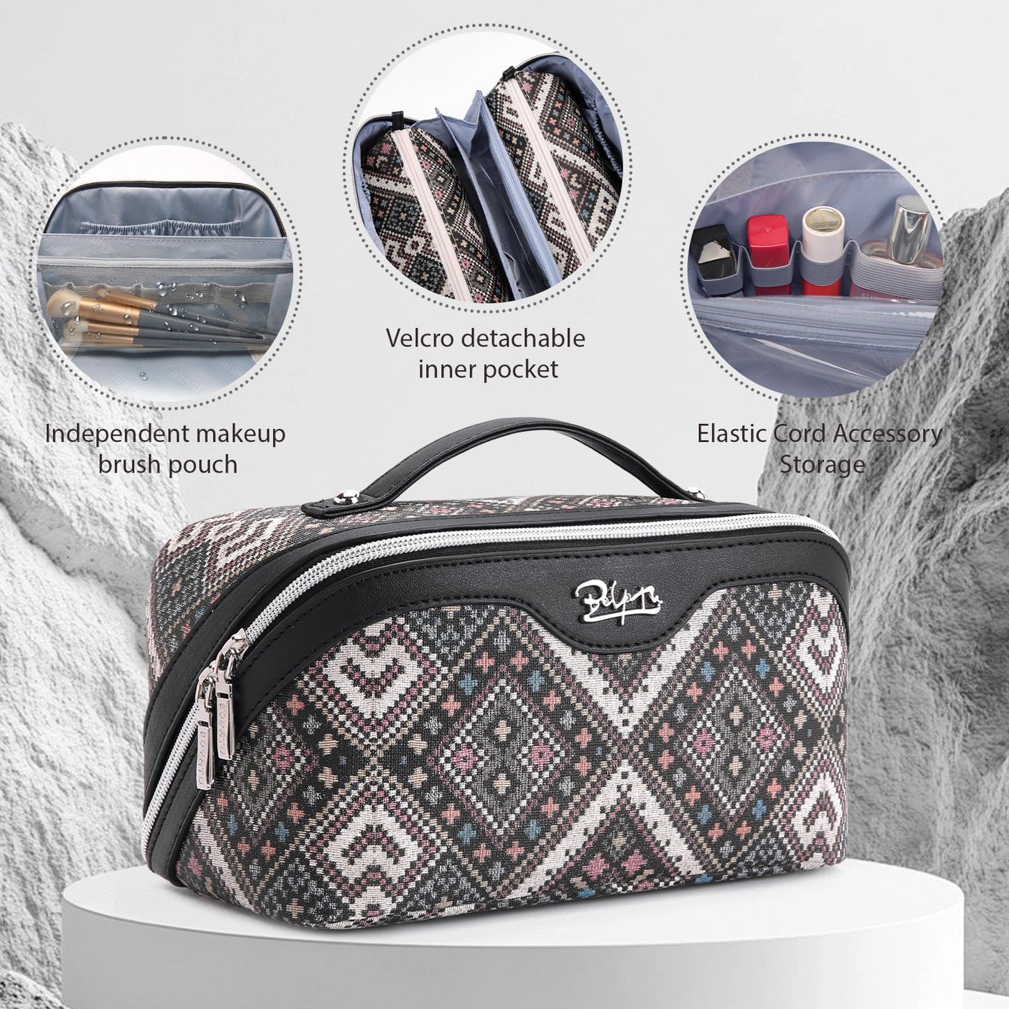 BOYATU Travel Makeup Bag Organizer: Boho Large Capacity Cosmetic Bag Sets