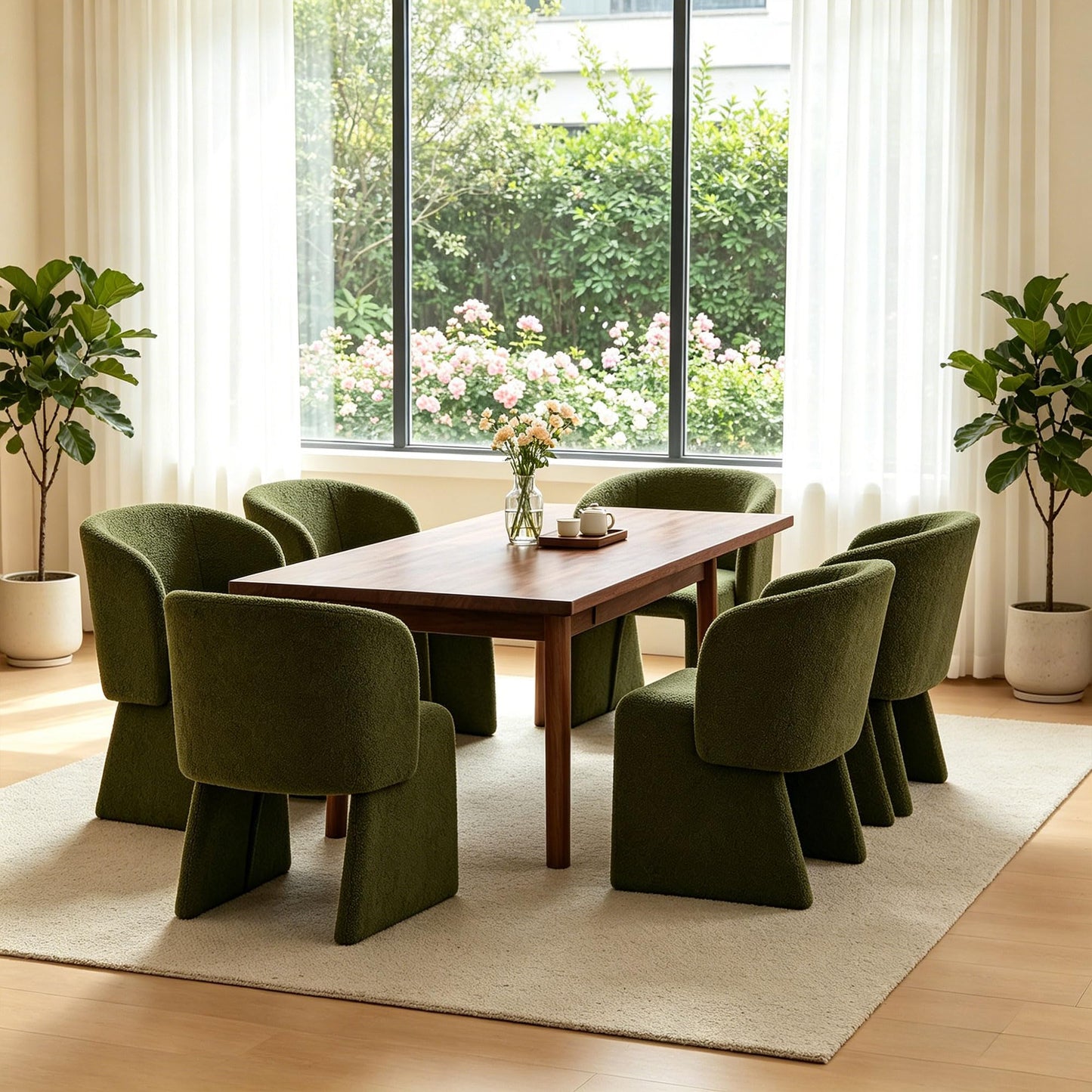 Homedot Green Dining Arm Chairs Set of 4, Upholstered Mid Century Modern Home Kitchen Chairs with Curved Backrest & Armrest, Teddy Velvet Accent Chairs for Dining Room, Bedroom, Dressing Room