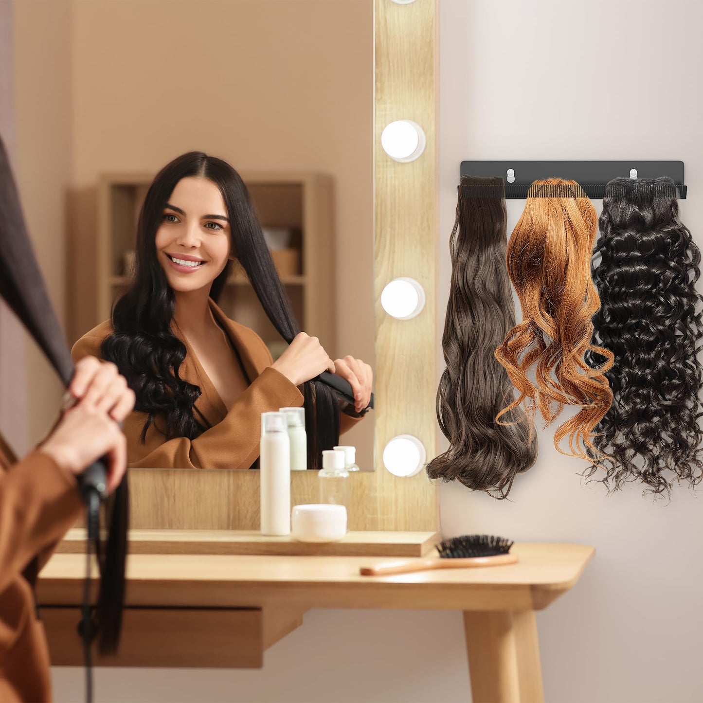 1 Pack Hair Extension Holder For Styling Suction Cups, Metal Hair Extension Display Hair Hanger Tool,Hair Rack Stands For Washing/Styling/Colouring/Drying/Braiding