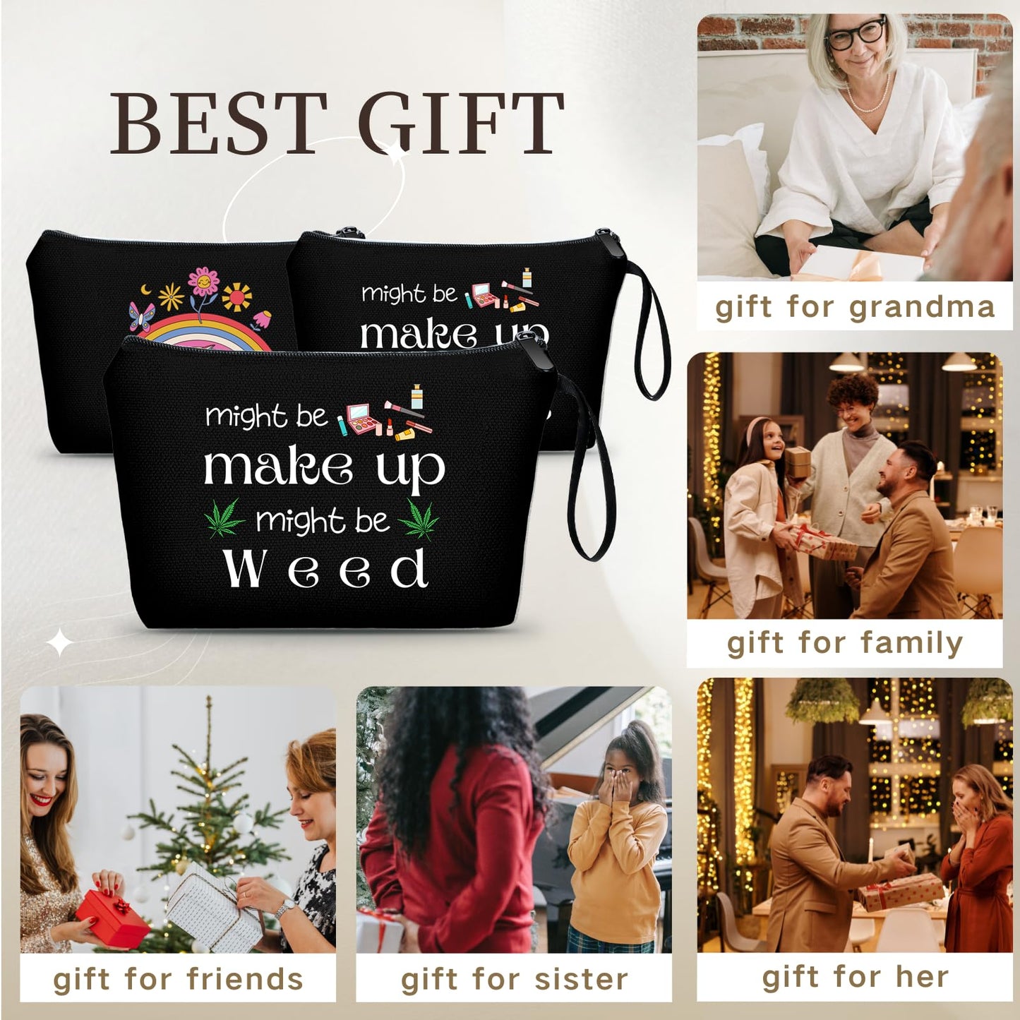Gag Funny Birthday Joke Marijuana Stoner Gifts Weed Travel Makeup Bag Cosmetic Pouch Weed Stuff for Women Female Friend Sister