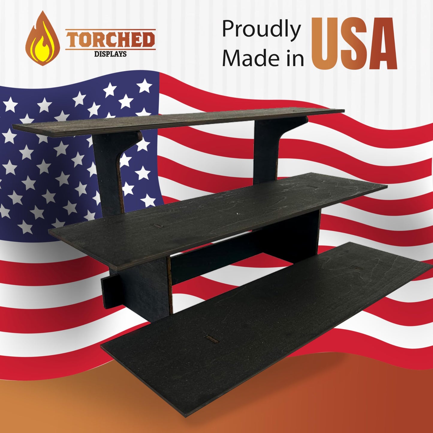 3-Tier Straight Retail Table Display Stand with Shelves for Products | 3 Step Straight Display Rack for Counter Top, Craft Shows, Farmers Market, Trade Shows, Pop ups, Soap Display, Candles (Ebony)