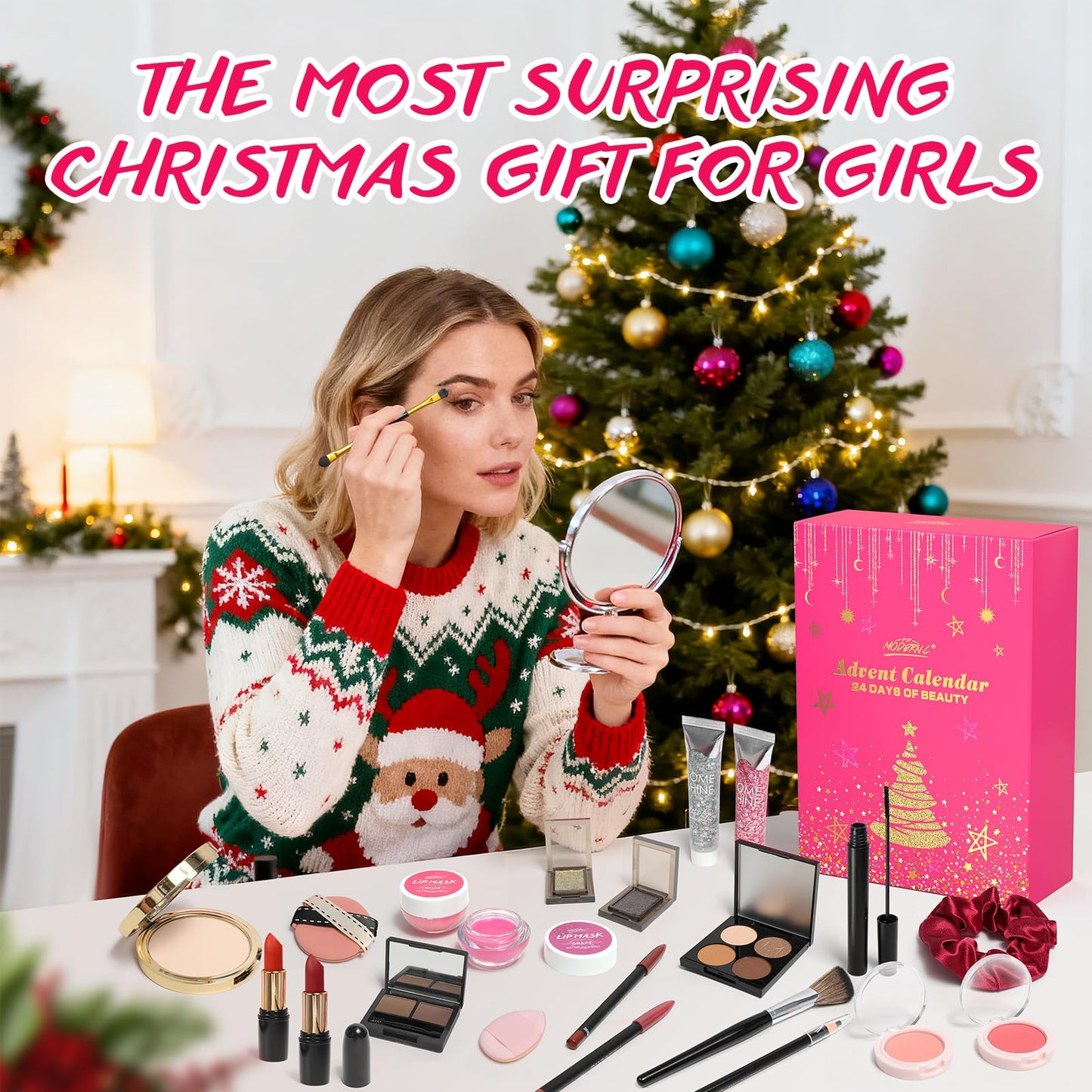 Makeup Advent Calendar 2025 for Women Teen Girls 24 Days Beauty Advent Calendar Christmas Makeup Set Gift for Wife Daughter Mother Girlfriends Trendy Stuff Makeup Kit Gifts Face Eyes Lips Cosmetics