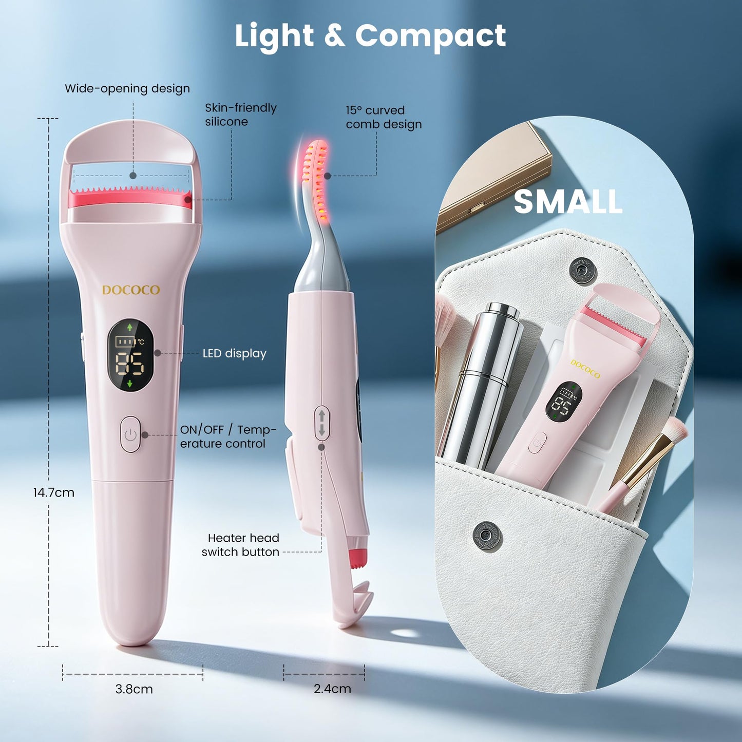 Heated Eyelash Curler Dual Head, Electric Eyelash Curler with 5 Adjustable Temperature, USB-C Rechargeable lash Curler 8s Fast Heating 24H Long Lasting Lash Curls to Style Natural Eyelashes