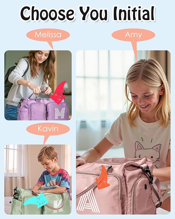 Initial Gym Bag for Girls, Kids Travel Duffel Bag, Teacher Appreciation Gifts, women Gift Ideas, wedding gifts, engagement Gift, bridal shower Gifts