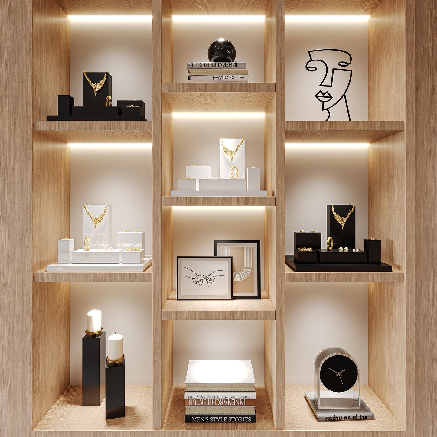 Oirlv Solid Wood Minimalism Style Jewelry Display Stand Showcase Jewelry Organizer Black Square Holder (SM05304)