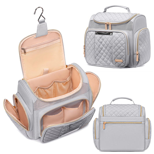 Large Toiletry Bag for Women Men,Bathroom Bag,Water Resistant Shower Bag,Makeup Bag,Toiletry Bags for Traveling,Hanging Toiletry Bag with Transparent Waterproof Phone Pocket (Light Gray)