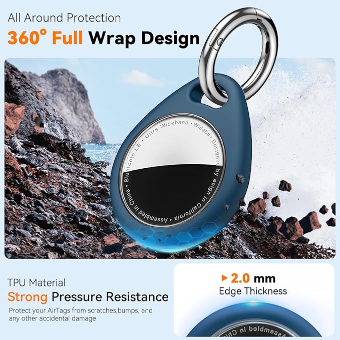 Waterproof Airtag Holder,4 Pack Airtag Keychain with Full Wrap Design,Airtags Case for Apple Airtag,Anti-Lost Air tag Accessories for GPS Item Finder Tracker Luggage, Bag,Key,Pet,Black/Blue/Red/Pink