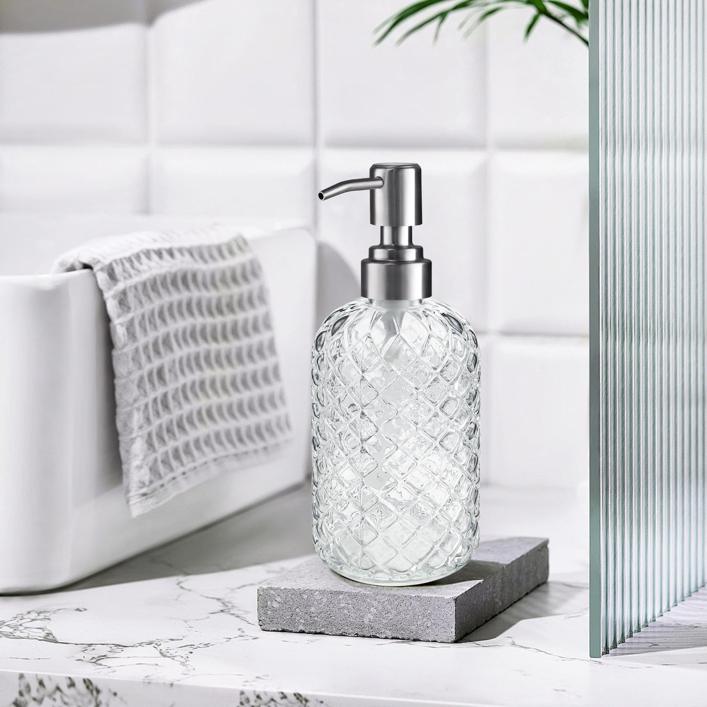 Kaishun Refillable Glass Soap Dispenser (2PC) for Hand Soap & Lotion, Clear