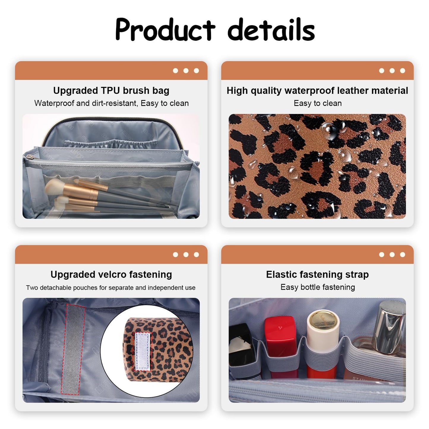 BOYATU Travel Makeup Bag Organizer: 3 Pcs Set Leopard Make up Bag for Women