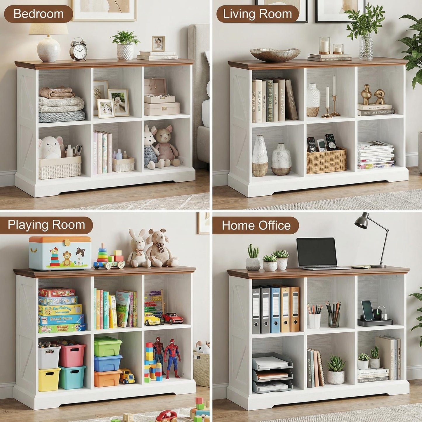 IRONCK 6 Cube Storage Organizer, Farmhouse Wood Bookshelf