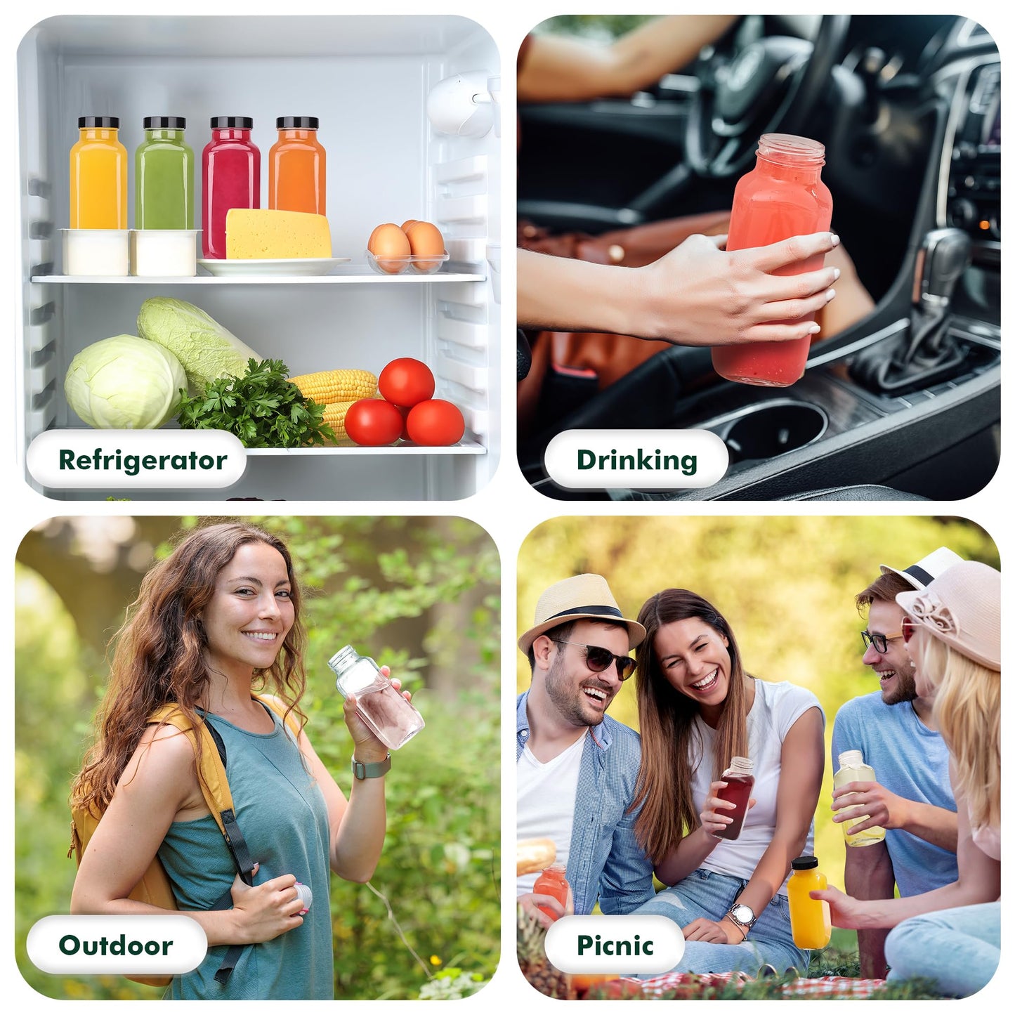 Glxgow 8 Pack 8 oz Glass Juice Bottles with Lids & Labels, Reusable Travel Juice Storage Containers, Clear Glass Drink Jars for Juicing, Water, Ginger, Wellness Shots - Leakproof, Dishwasher Safe