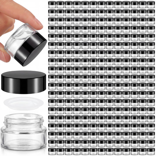 Norme 240 Pack Clear Bulk 5ml Glass Jars Leakproof Inner Liners & Lids 5 Gram Refillable Cosmetic Sample Lip Balm Container 5g UV Protection Travel Empty Jar for Skincare (Classic Lid)