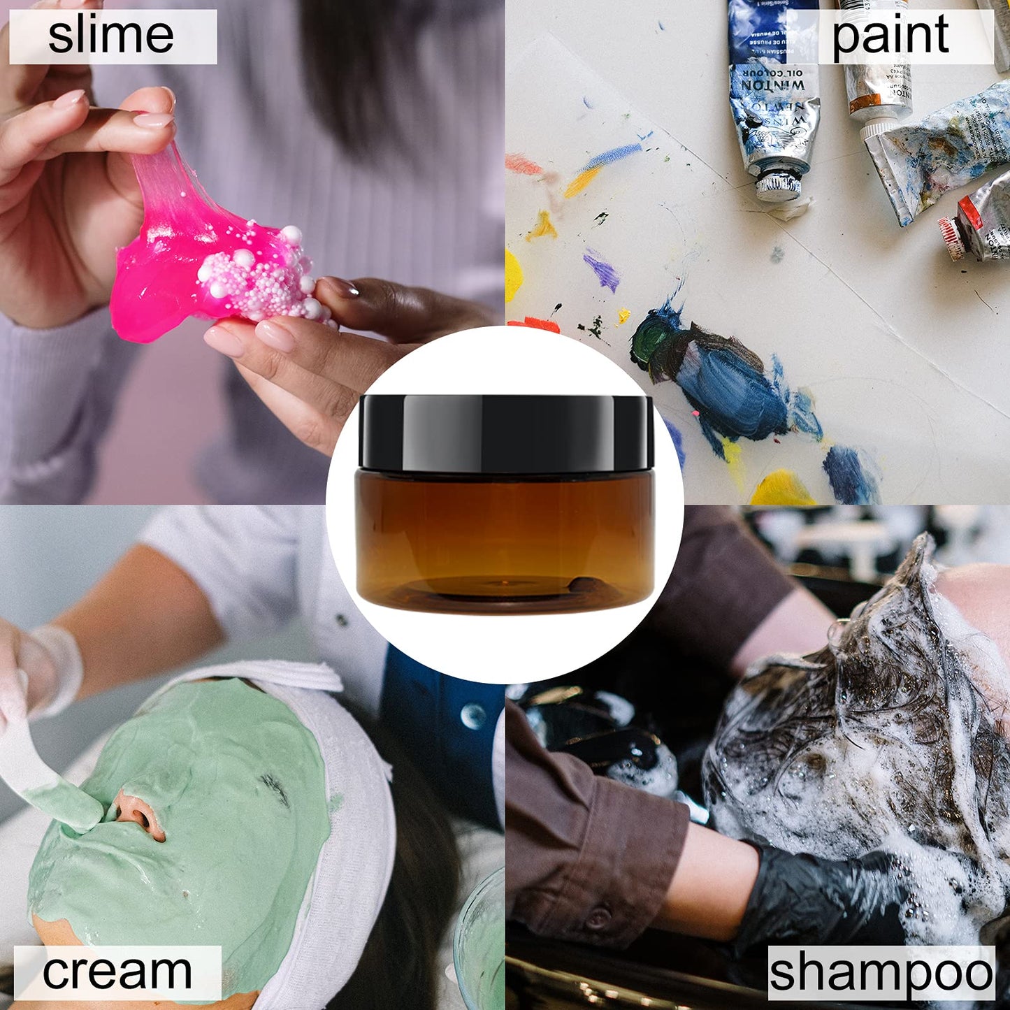 zmybcpack 24 Pack 2 OZ (60ml) Amber Plastic Jars With Lids, 12 Spatulas, A Pen, Labels - PET Storage Container for Cosmetic, Cream, Gel, Lotion-Beauty Travel Jars Plastic Slime Jars