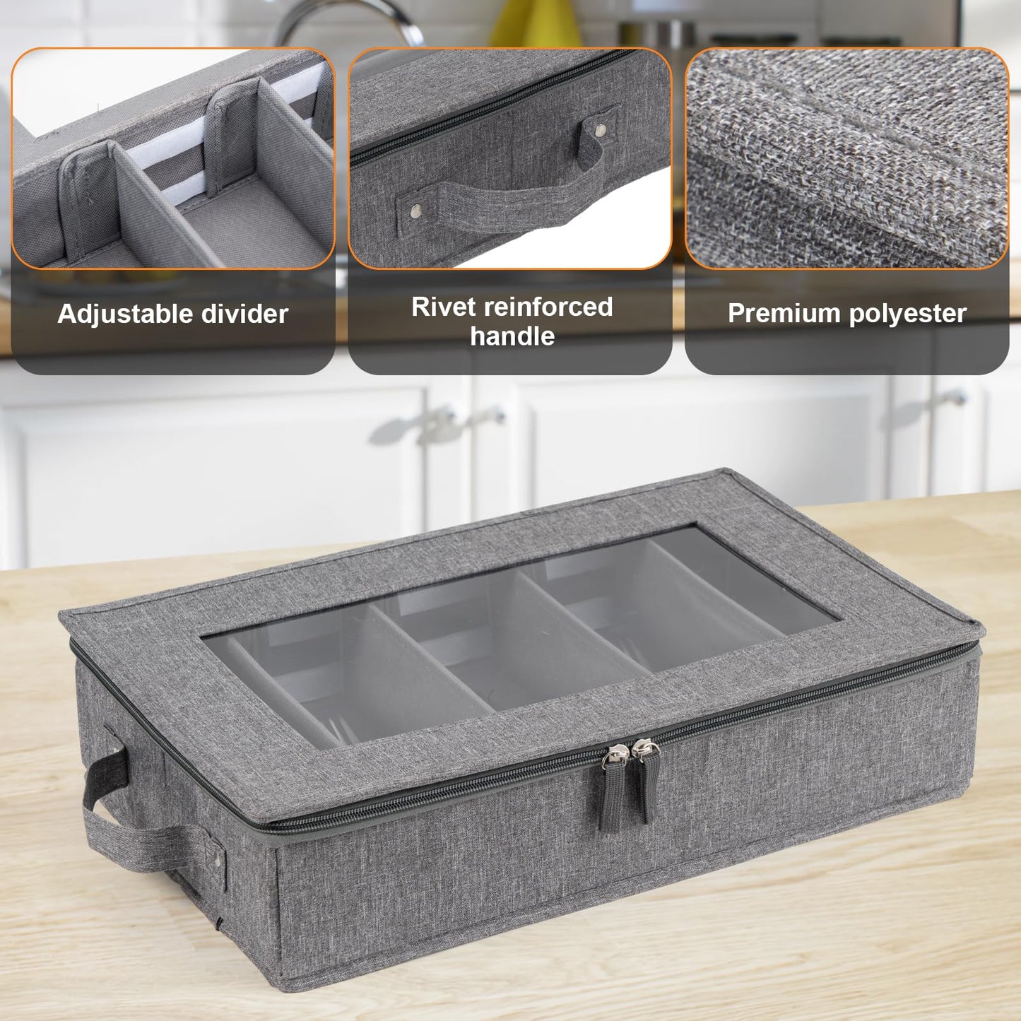 Lafulling Flatware Utensil Storage Case, Silverware Storage Box Chest with Adjustable Dividers, Cutlery Storage Holder with Zipper Lid for Organizing Cutlery, Flatware, Knives, Large Capacity Gray