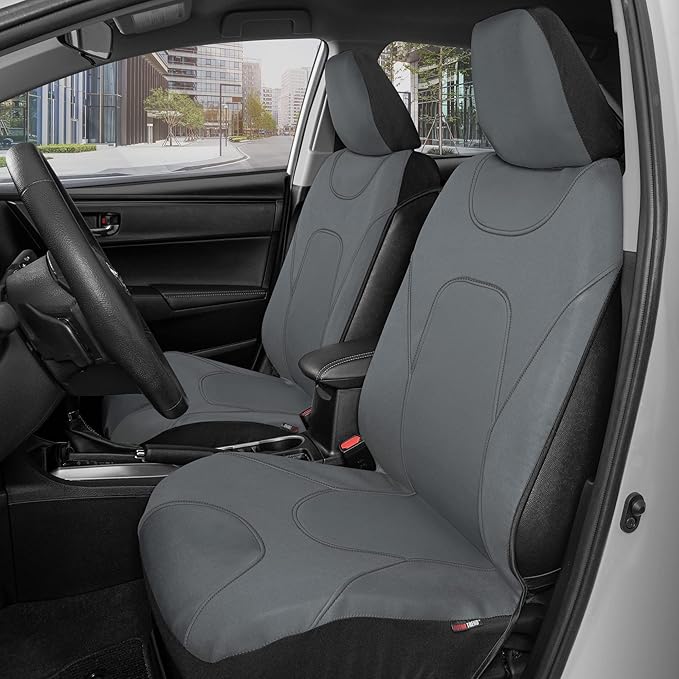 Motor Trend AquaShield Waterproof Front Seat Covers, Solid Gray Seat Covers for Cars – Neoprene Front Car Seats Cover, SUV Seat Covers Protector - Car Interior Cover for Auto, Trucks, & Dog Owners