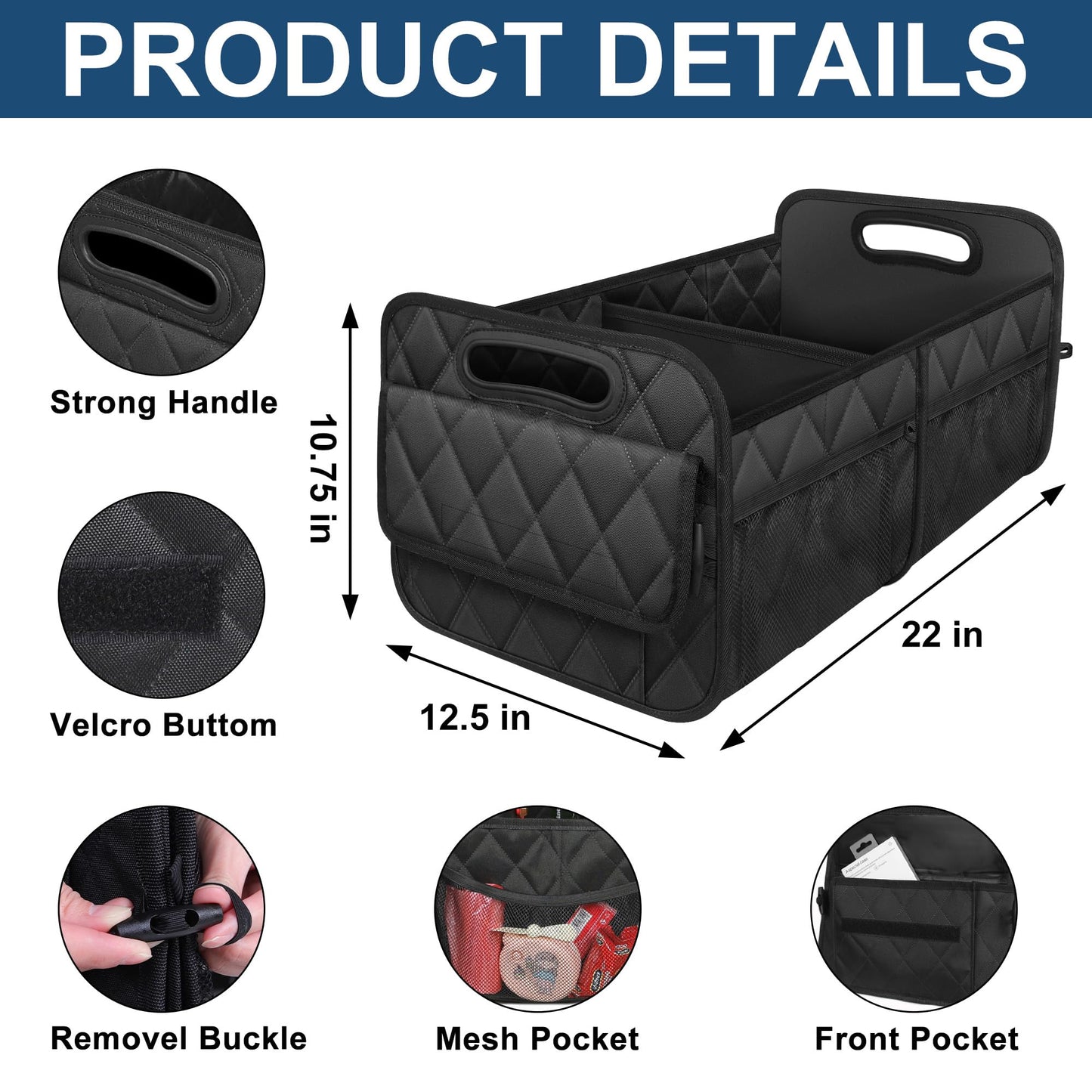 Deosk Car Trunk Organizer for SUV, Car Organizers and Storage with Reinforced Handles, Car Accessories for Women/Men 50LWaterproof Polyester Trunk Organizer, Black