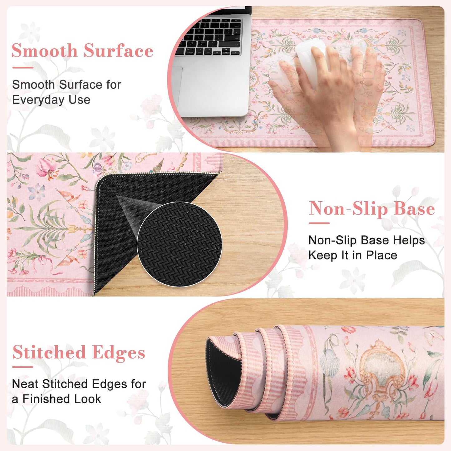 HAOCOO Cute Mouse and Keyboard Pad, 31.5" x 11.8" XL Mouse Pad, Stitched Edge Computer Mats for Desktop, Non-Slip Long Mouse Pad for Desk Accessories, Office Daily Use Desk Setup(Pink)