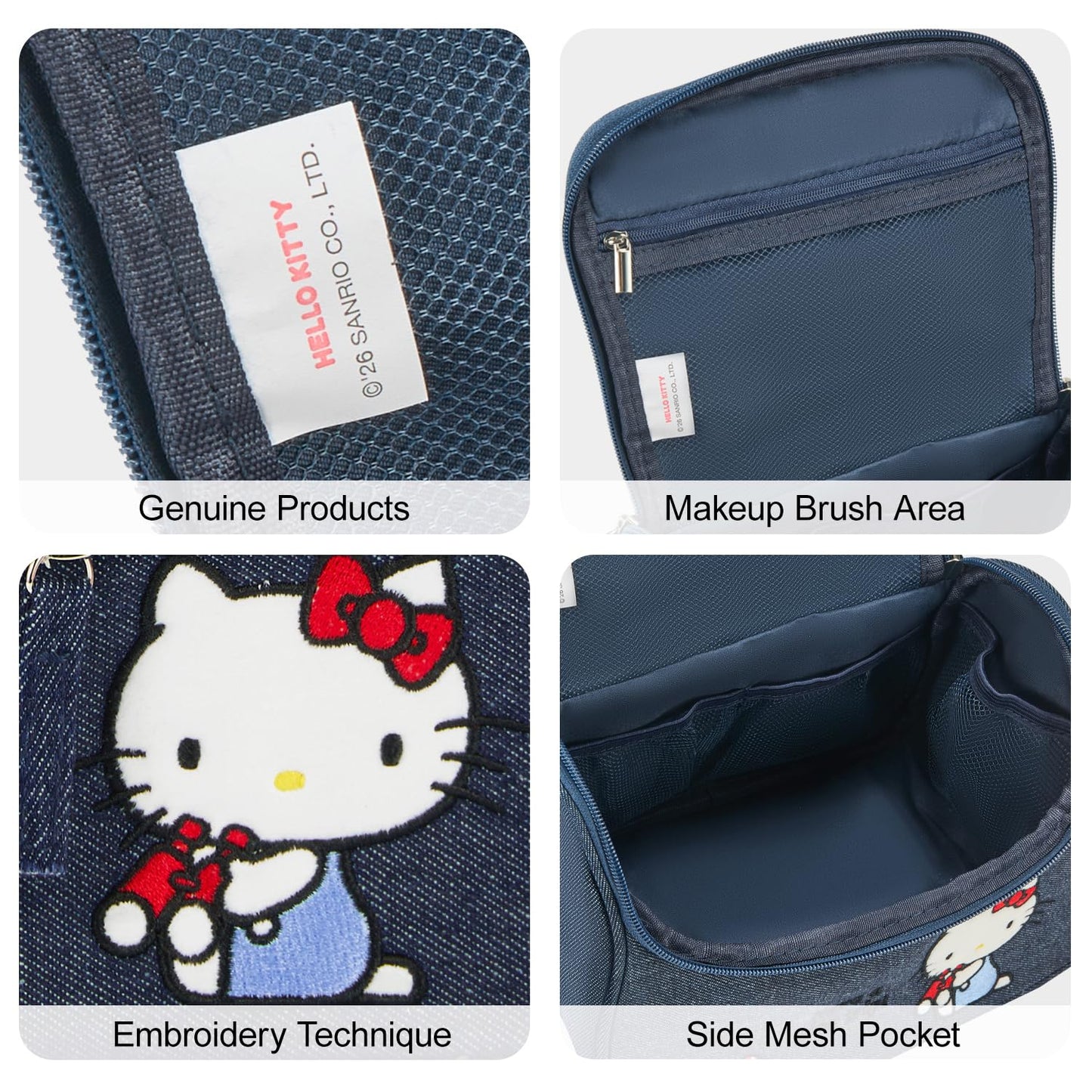 AmBealla Makeup Bag Large Denim Cosmetic Bags,Cute Embroidered Makeup Organizer for Women Traveling,Portable Toiletry Bag for Girls