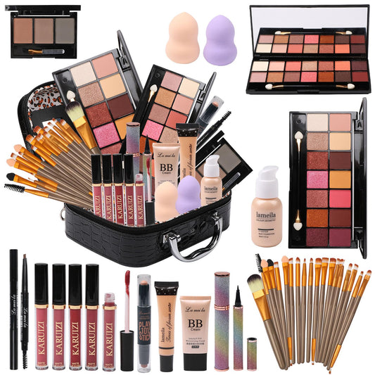 MTDXILTAI makeup sets for women,Professional Makeup Kit with Eyeshadow Palette,Brushes Set, Foundation, Lip Gloss, Travel Bag, Complete Beauty Set (Black bag)