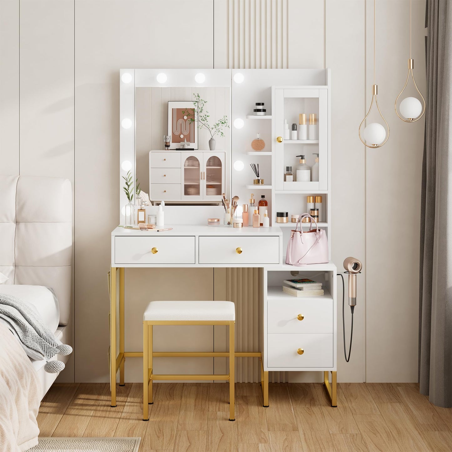 YIKEHOME 40" W Makeup Vanity Desk with Mirror Set
