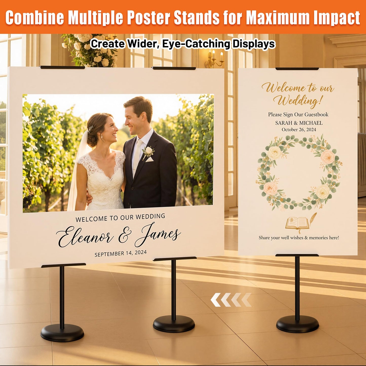 VAIIGO 2Pack Adjustable Poster Stand for Display, Single-Sided Floor Pedestal Sign Holder, Poster Board Easel Stand up to 58", Welcome Sign Stand for Foam & Board, Wedding, Business & Events – Black