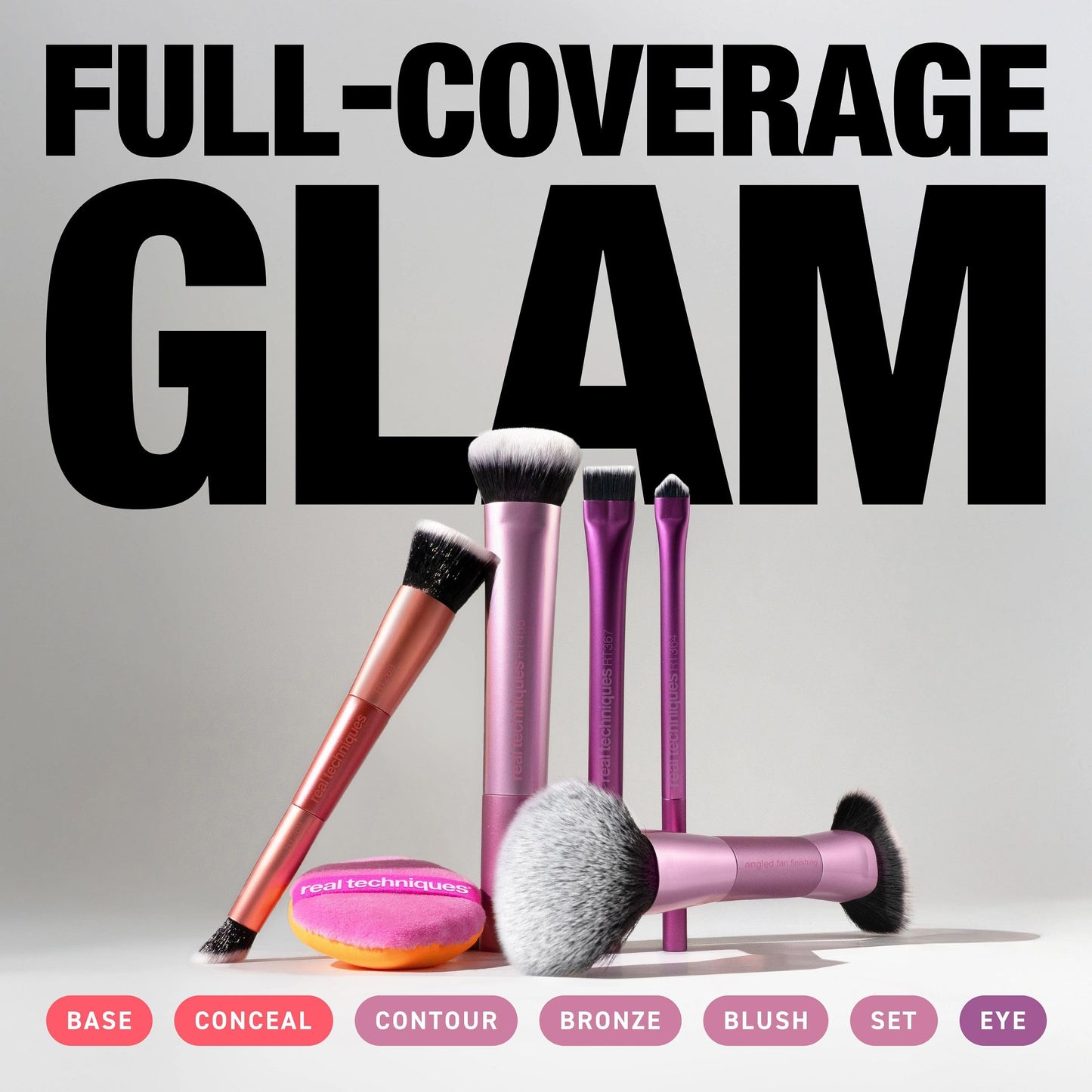 Real Techniques 6 Piece Big Blends Energy Brush + Dual-Sided Puff Kit, Face Makeup Brush & Puff Set for Foundation, Concealer, Powder & Blush, Travel Friendly, Cruelty-Free & Vegan