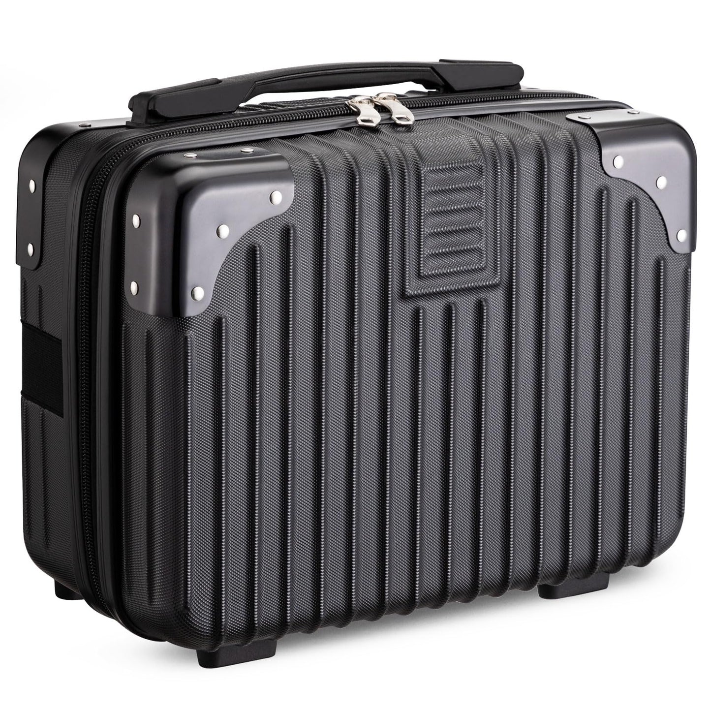 Noverlife 14 Inch Portable Hard Shell Cosmetic Travel Case, Mini Travel Hand Luggage with Elastic Band Travel Makeup Case, Small Makeup Carrying Suitcase for Train Cosmetic Bag Travel Camping - Black