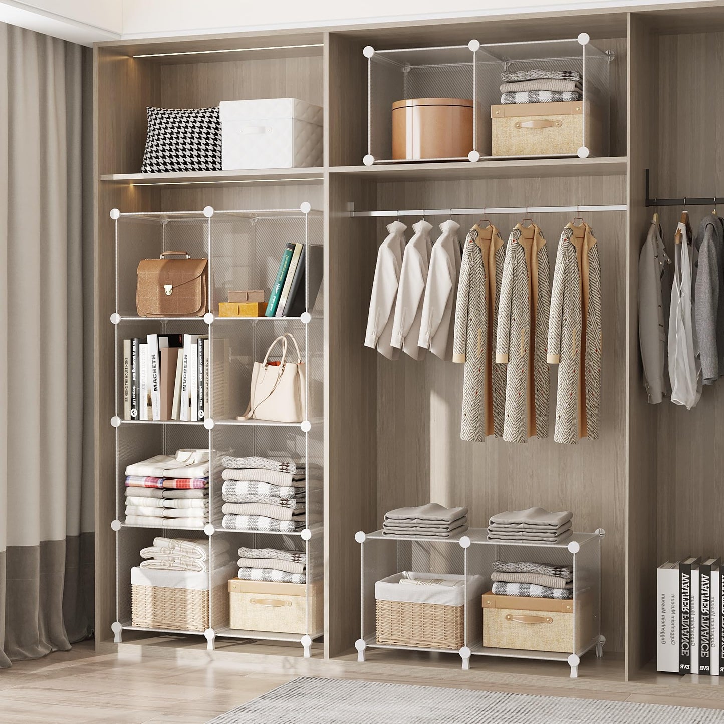 AWTATOS Cube Storage Organizer, 16 Cube Closet Organizers and Storage Shelves, DIY Stackable Bookshelf for Bedroom, Home, Translucent Twill