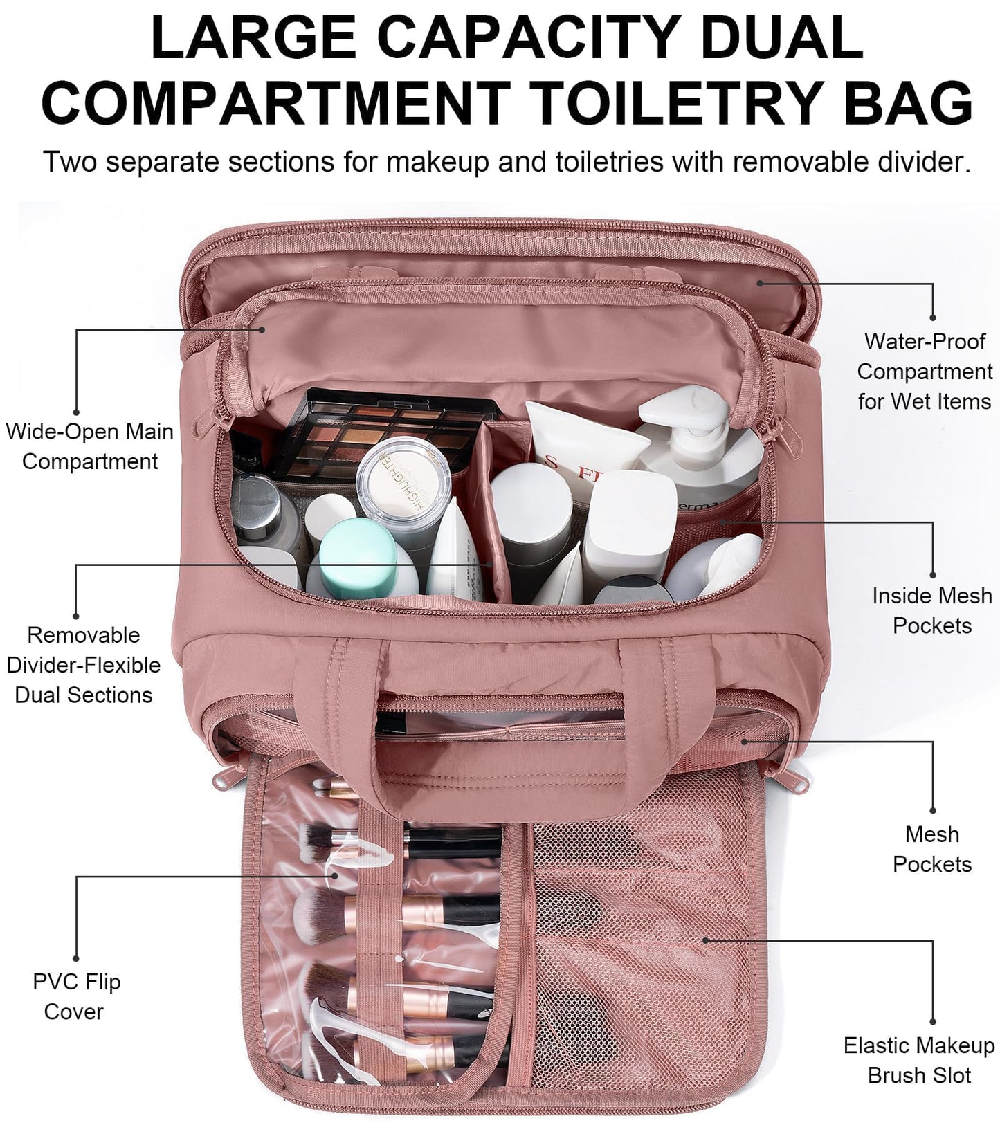 Bagstellar Travel Toiletry Bag for Women, Lightweight Large Quilted Puffy Makeup Bag Wide-open Make up Organizer Cloud Cosmetic Bag w/Handle for Traveling, Toiletries Essentials Accessories Dark Pink