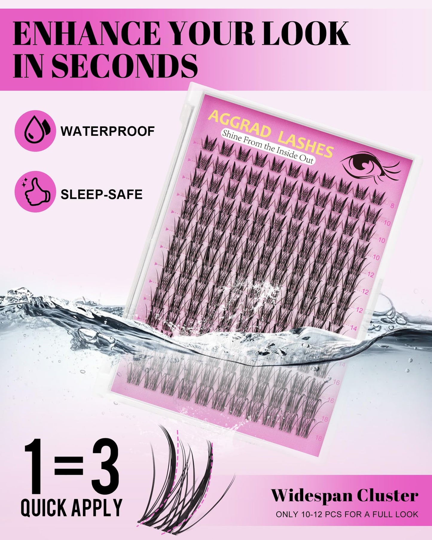 Aphrodite Lash Clusters Wispy Natural 8-18mm Eyelash Clusters Extension Kit - WideSpan DIY False Lash Extensions Spiky Lashes Individual Lashes with Ultra-Thin Invisible Wide Lash Band